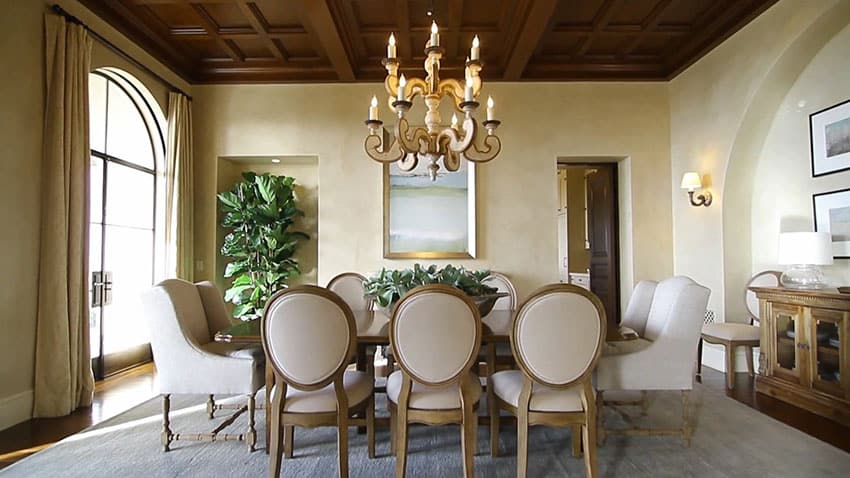 Luxury dining room with coffered ceiling