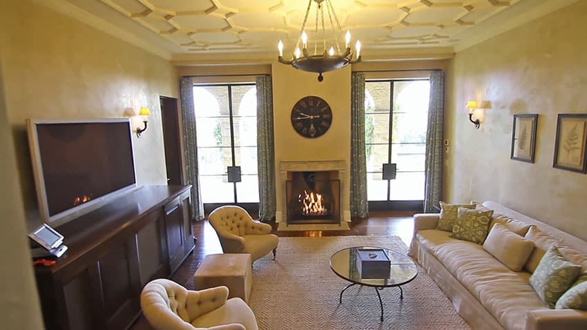 Luxury family room with fireplace