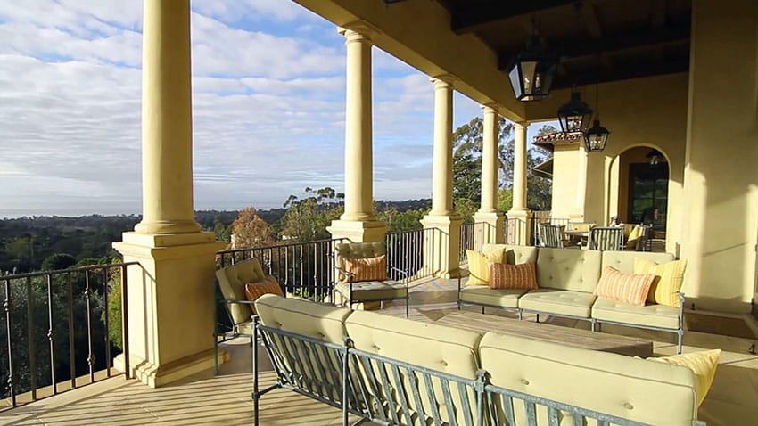 Luxury home balcony patio with outdoor furniture