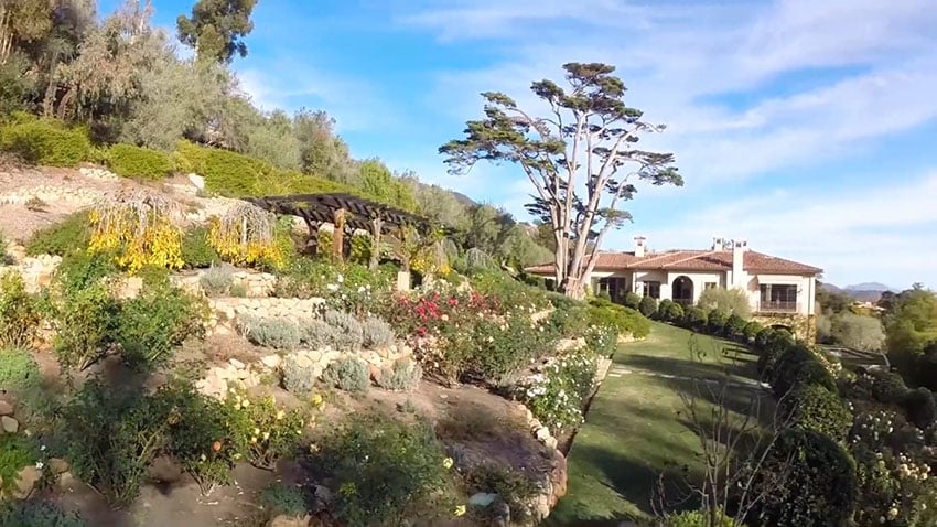 Ocean view Mediterranean style house from garden