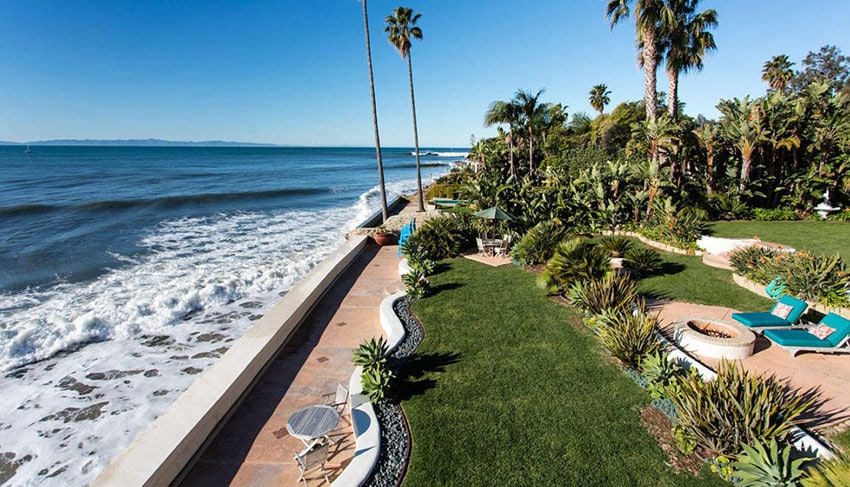 Oceanfront backyard at luxury home
