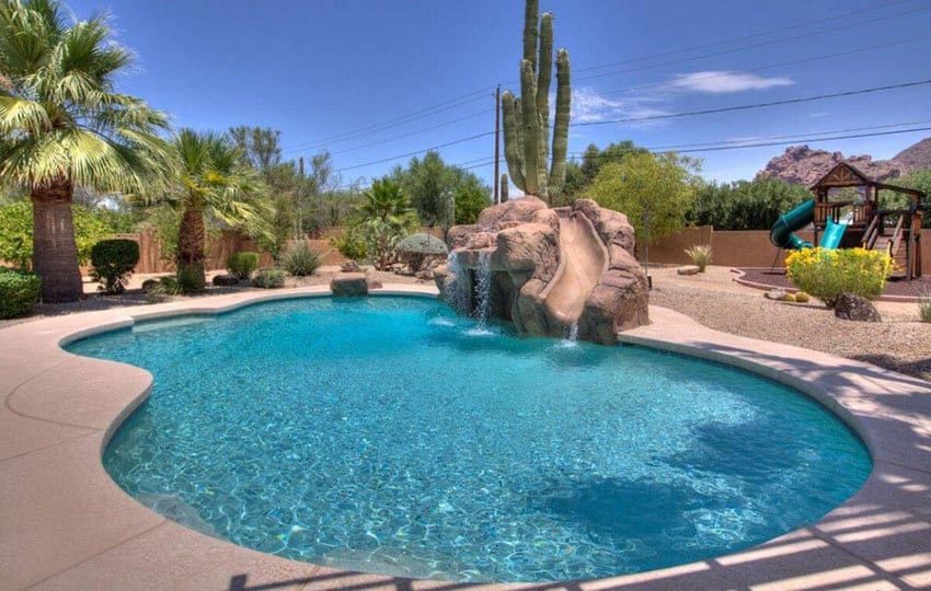 Pool with rock slide feature