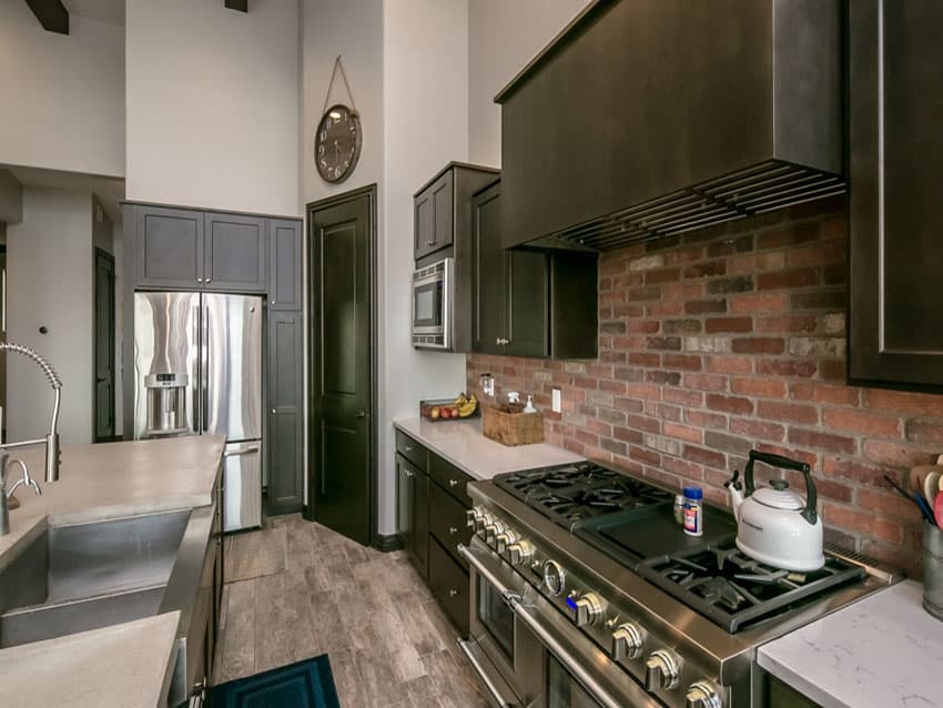 Traditional Kitchen With Red Brick Backsplash 