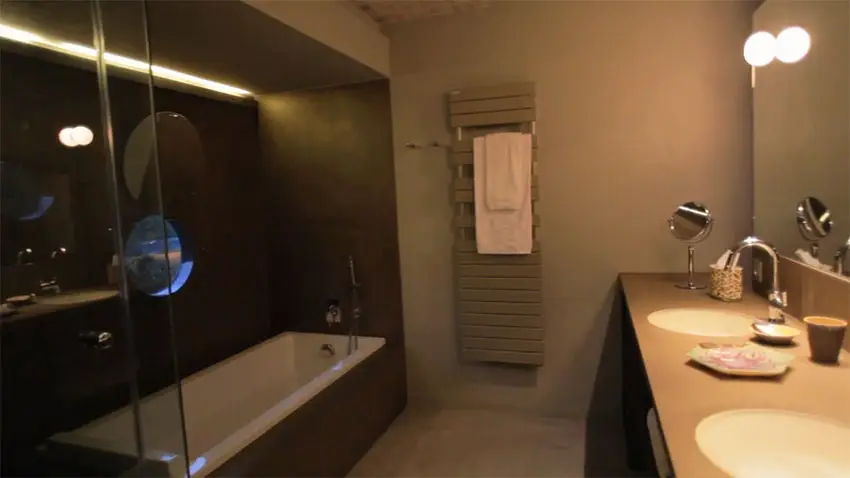 Bathroom with tub in modern house