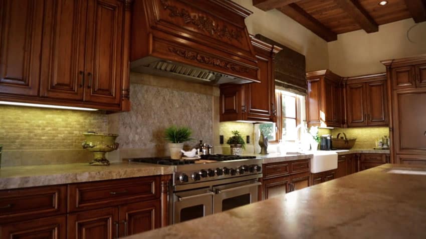 Close up of rustic Italian style kitchen