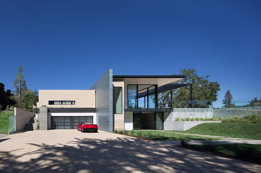 Gravel driveway at modern house