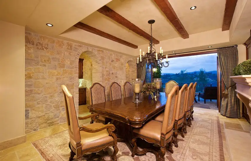 Italian style dining room with open outdoor view