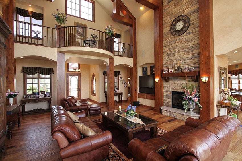 Living room with dark hickory hardwood flooring