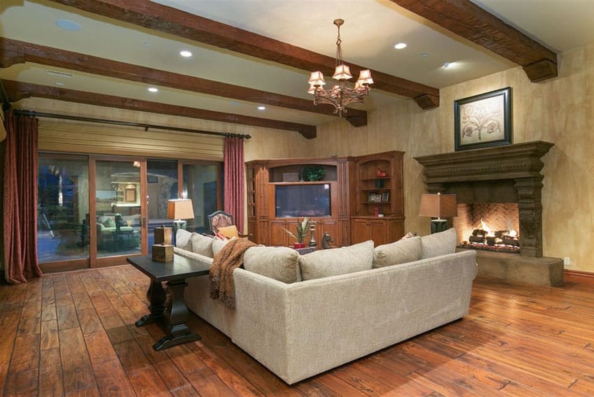 Living room with teak hardwood flooring