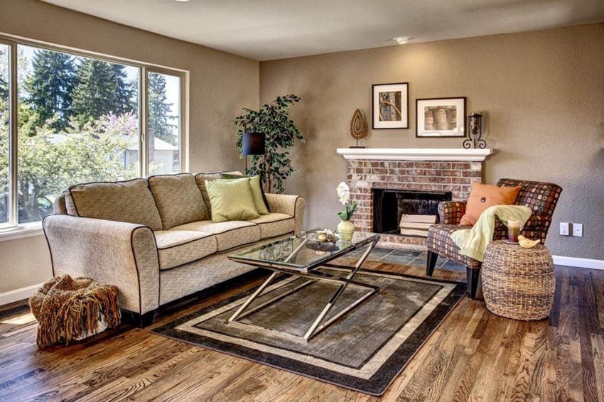 Living room with walnut flooring