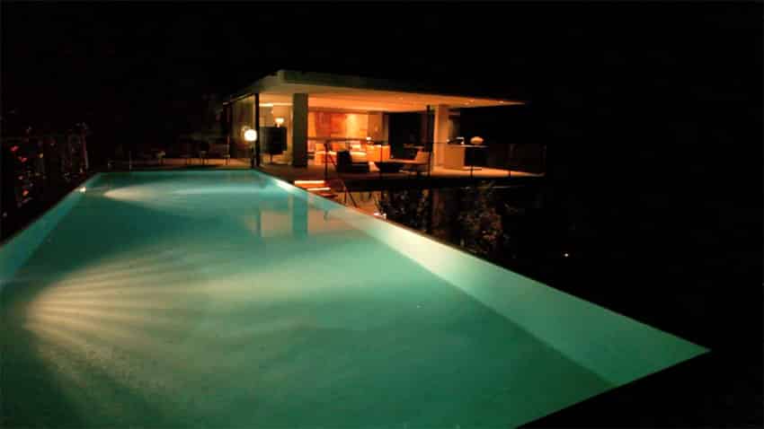 Pool with underwater lighting and cabana