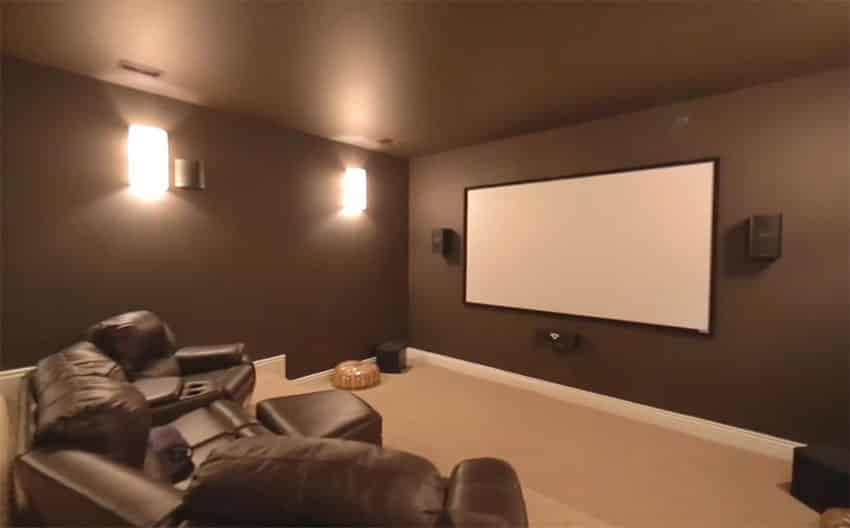 Movie room with large screen in house