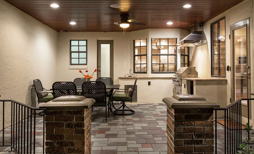 Outdoor kitchen at Tudor style home