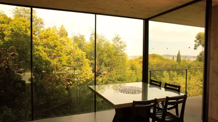 Second story view from concrete and glass modern home