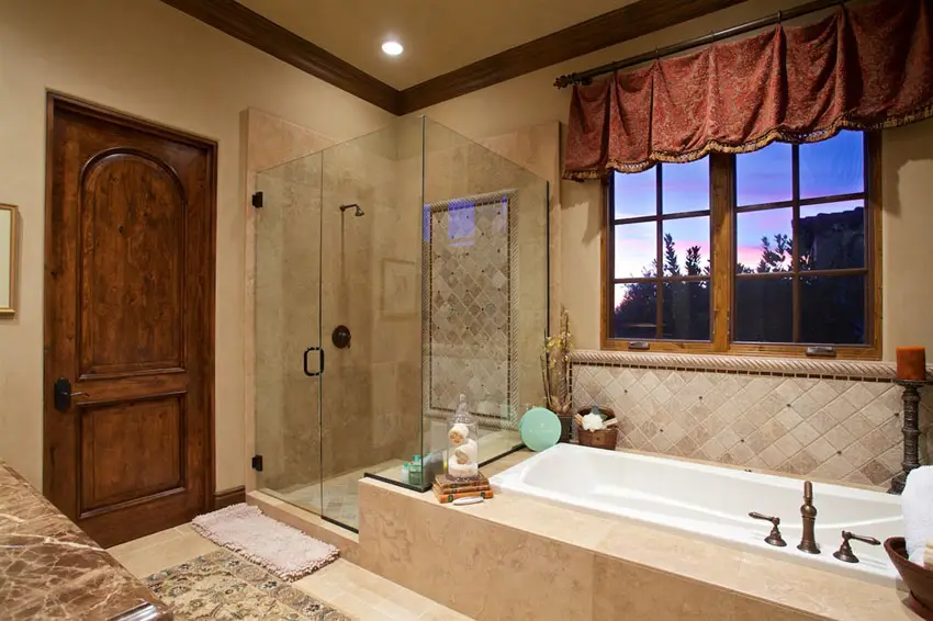 Tile shower in Tuscan style home