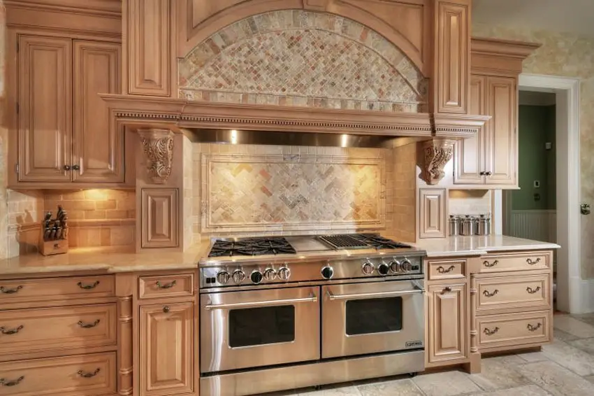Kiitchen with opal brown marble counters and dual ovens