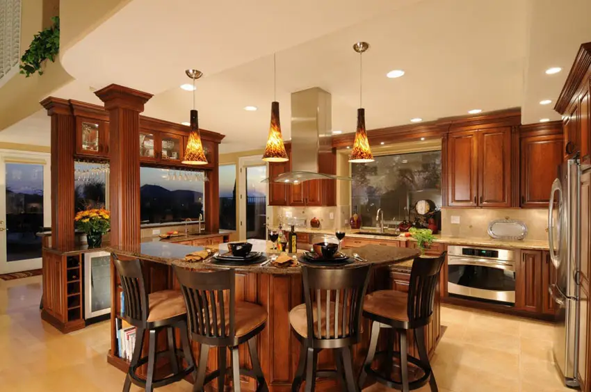 Pure mahogany kitchen with wooden barstools in dark wengue