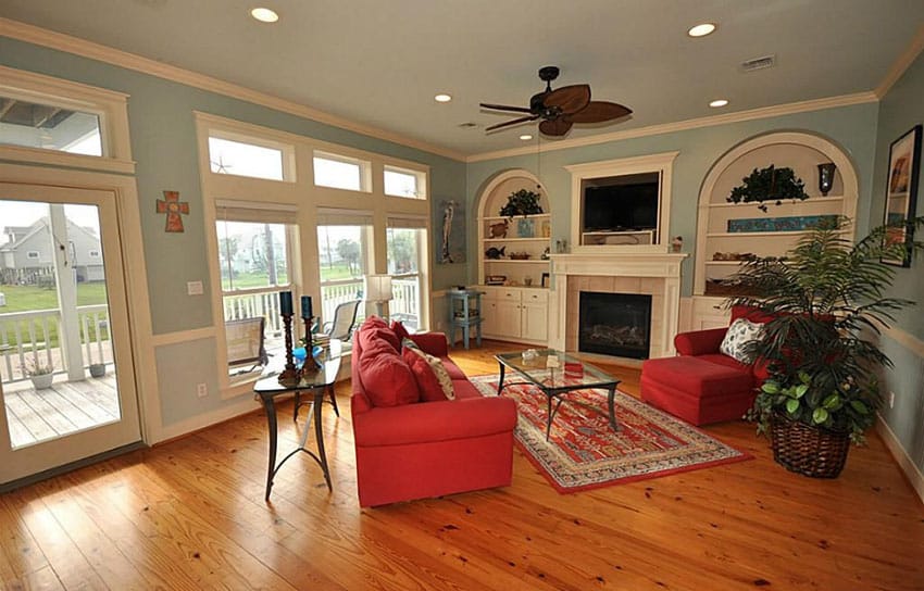 Traditional living room with heart pine wood flooring