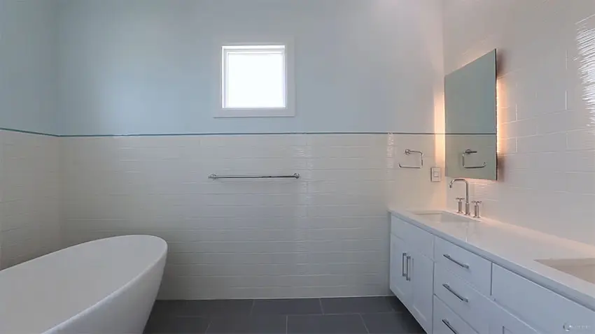 White tiled bathroom at oceanfront house