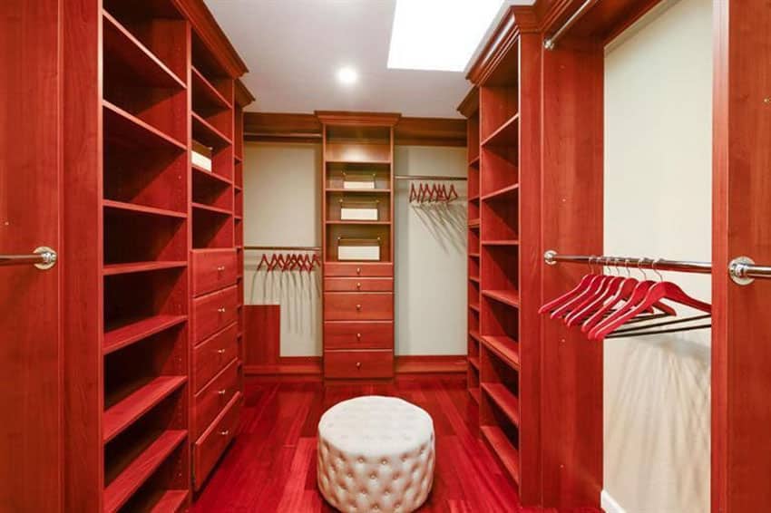 Cherry wood shelves with redwood floor boards