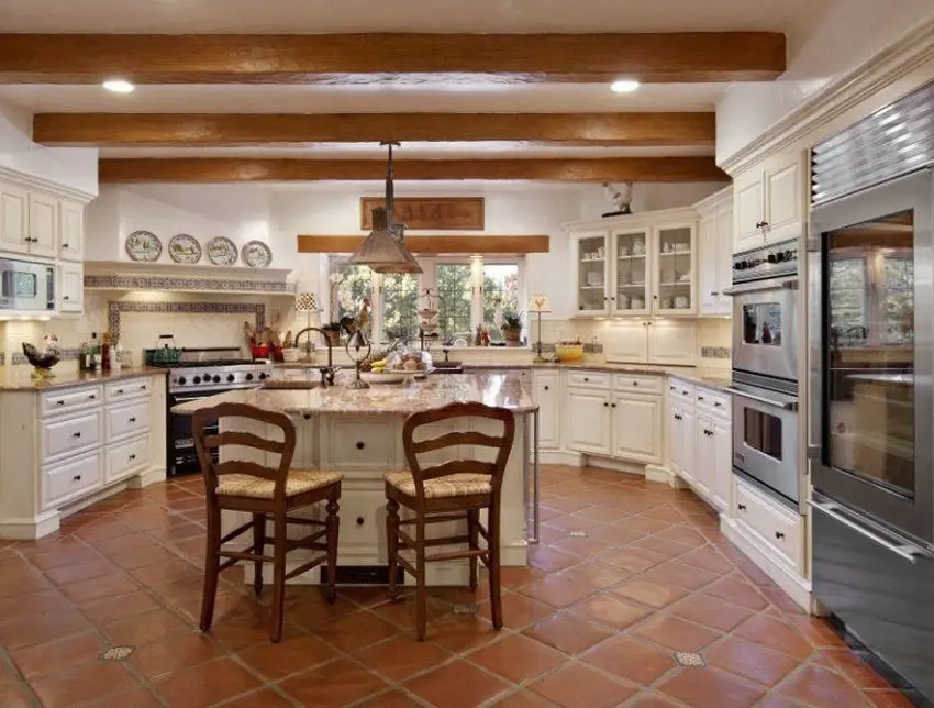 25 Beautiful Spanish Style Kitchens Design Ideas Designing Idea   Country Style Kitchen With White Cabinets Spanish Tile Floors .webp