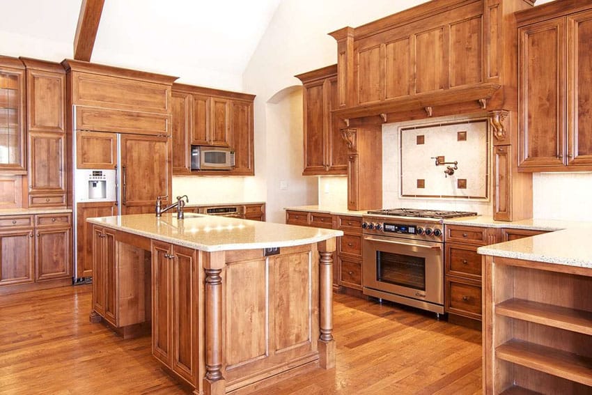 Kitchen with engineered oak floors and classic designed corbels