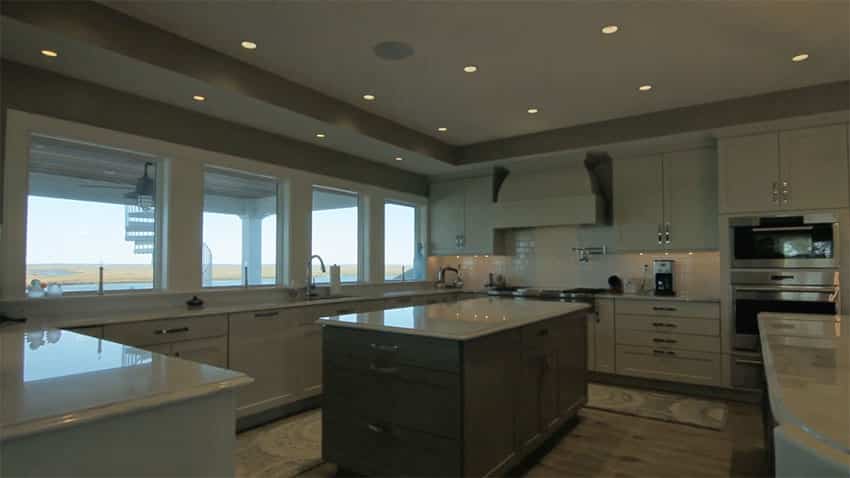 Gourmet kitchen with waterfront views
