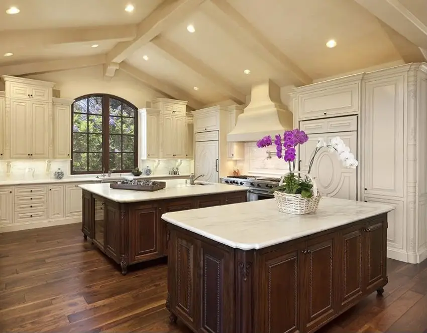 Kitchen with engineered walnut flooring