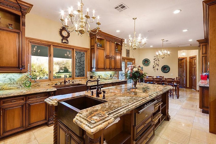 Luxury kitchen with limestone flooring and granite counters