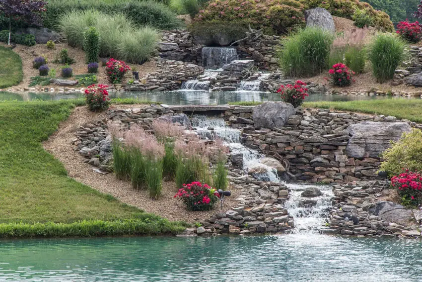 Rock stream flowing in to two ponds