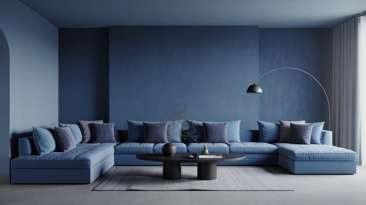 Colorwashed blue and large u-shape sectional
