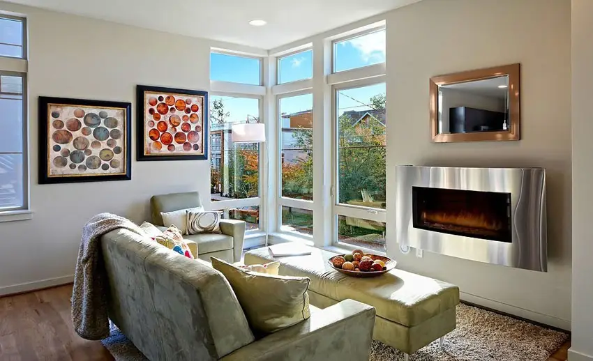 Beautiful small living room with wood floors and gas fireplace