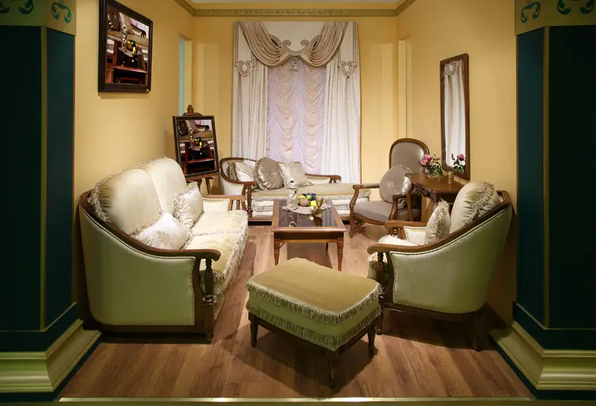 Compact room with elegant green furnishings