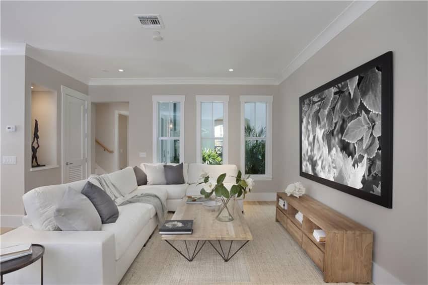 Contemporary room with crown molding