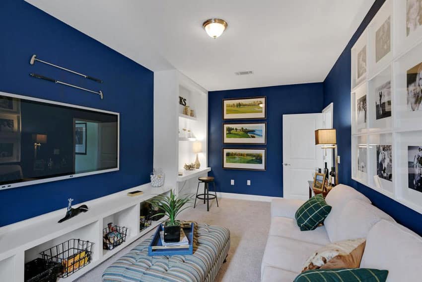 Cozy living room with blue walls