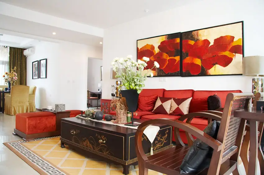 Room with red accent pieces