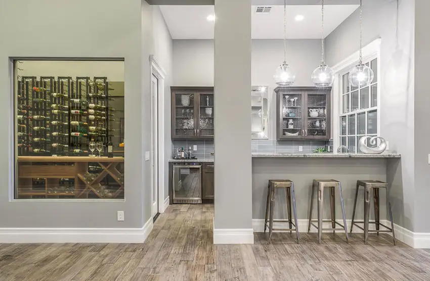 Home wet bar with access to wine cellar