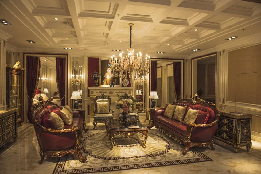 Luxury formal living room with antique furniture pieces
