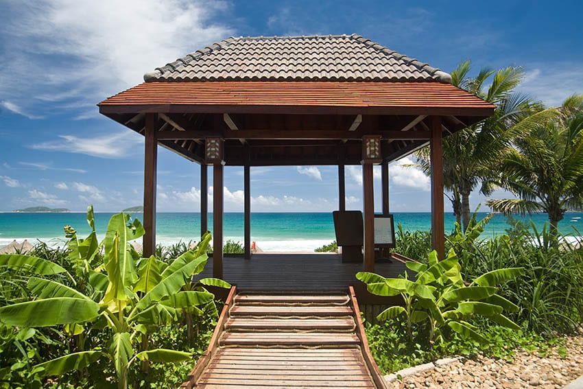 Square gazebo with steps on the beach