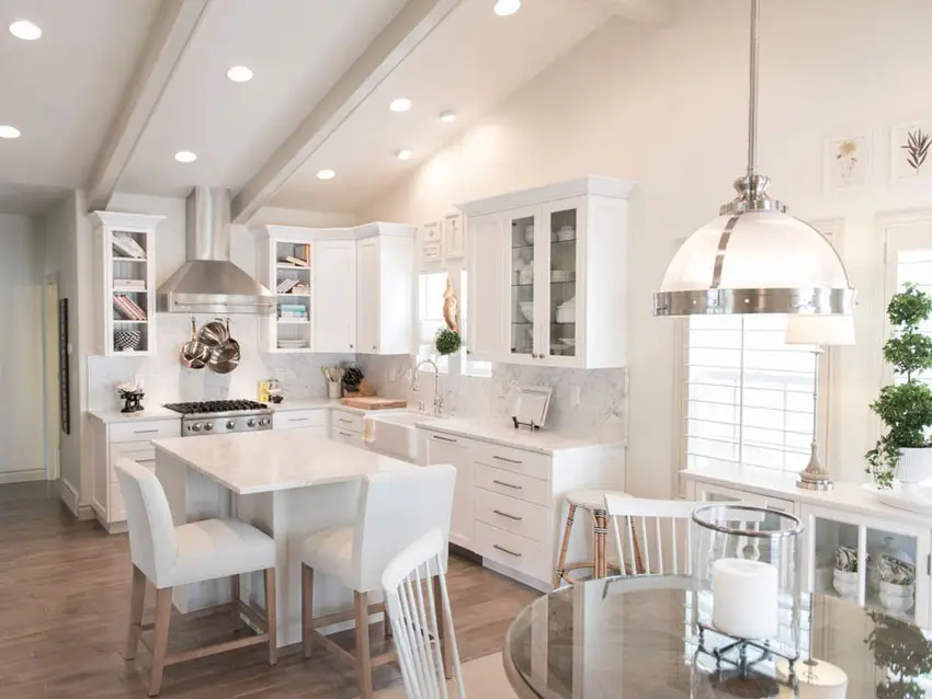 Bright white contemporary kitchen in l shape design