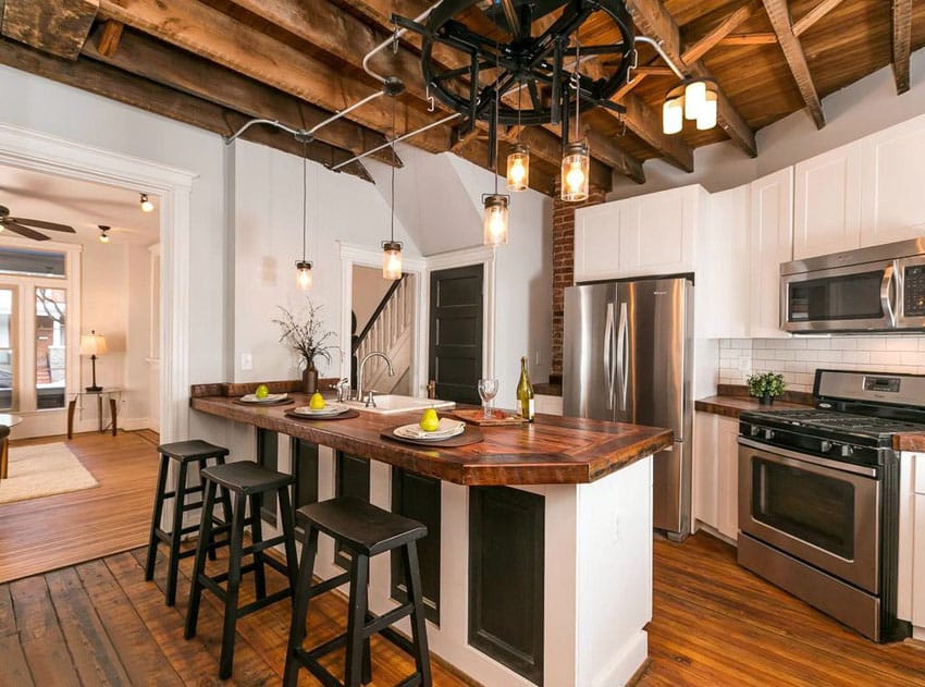 Country kitchen with wooden counter 