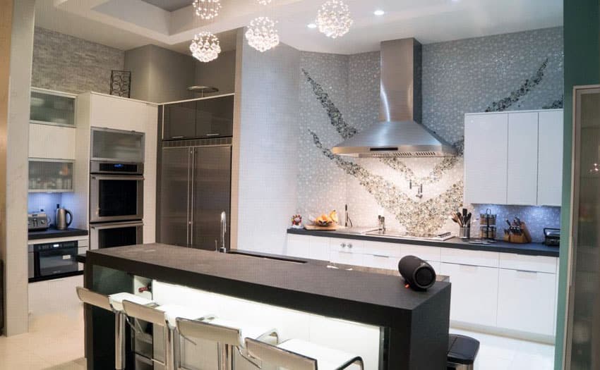 Modern kitchen with pattern backsplash