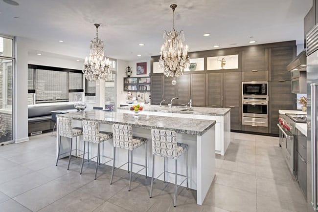 New construction luxury contemporary kitchen with dining island