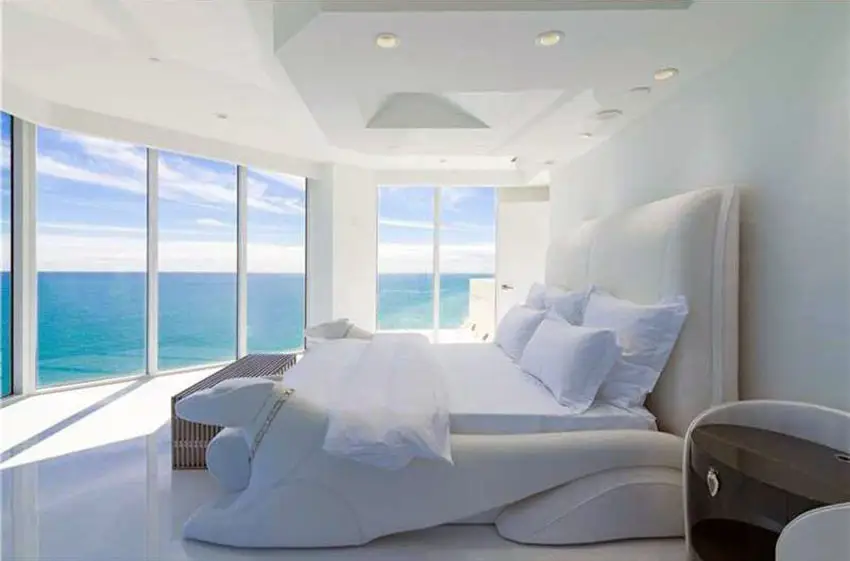 Bedroom with ocean view and custom bed frame