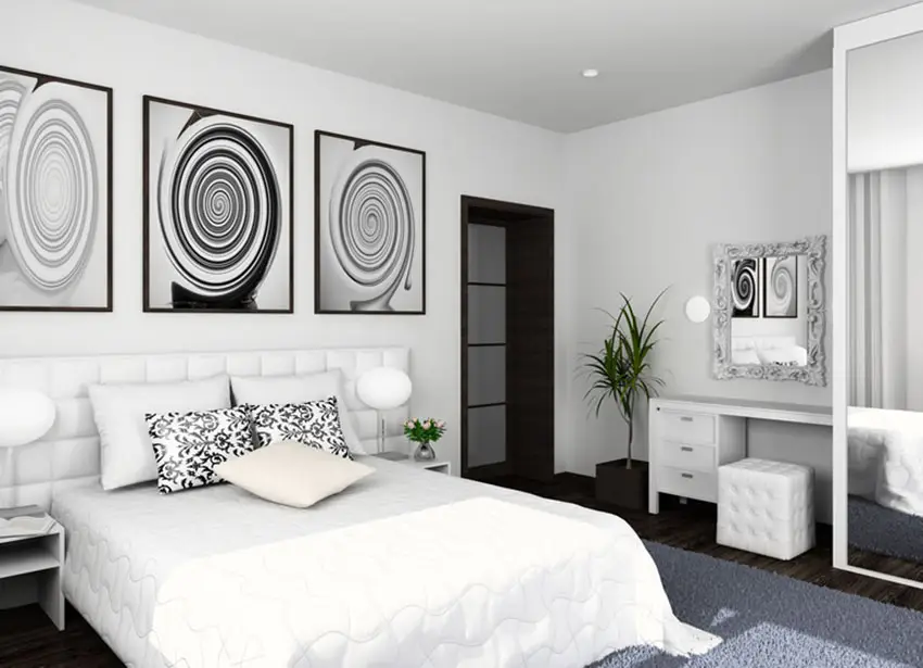 Minimalist bedroom with black and white design accents