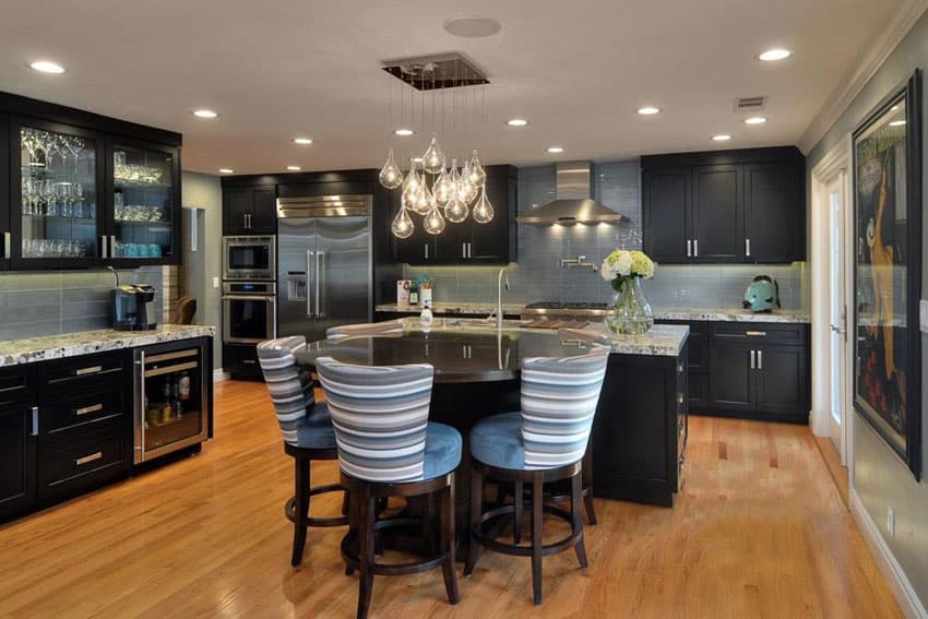 dark kitchen light island