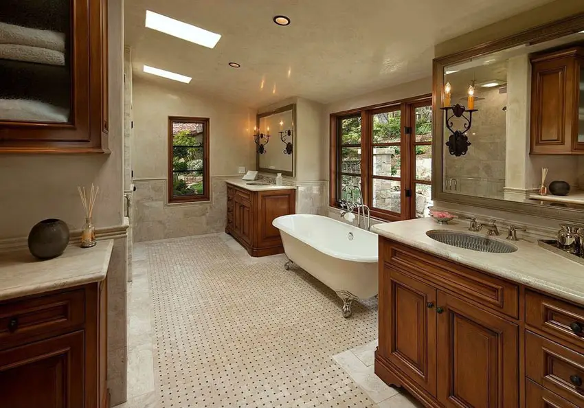 Craftsman master bathroom with cast iron clawfoot tub