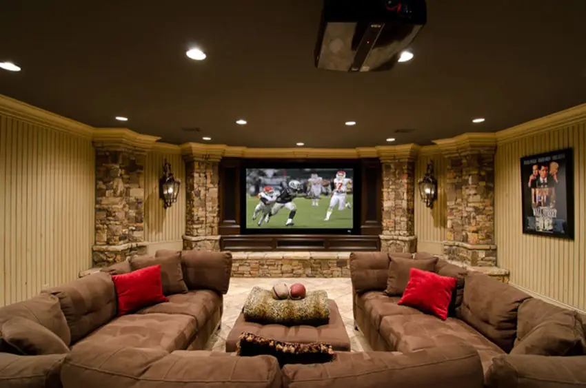Basement theater with wraparound sectional