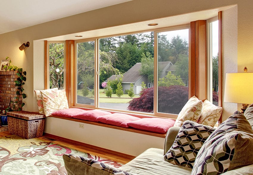 Sliding windows with red cushioned seats