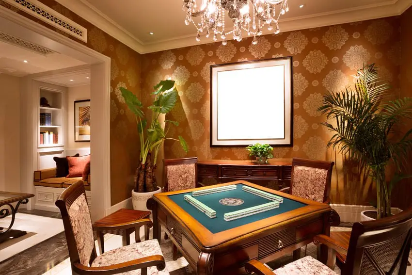 Poker table in basement of luxury home